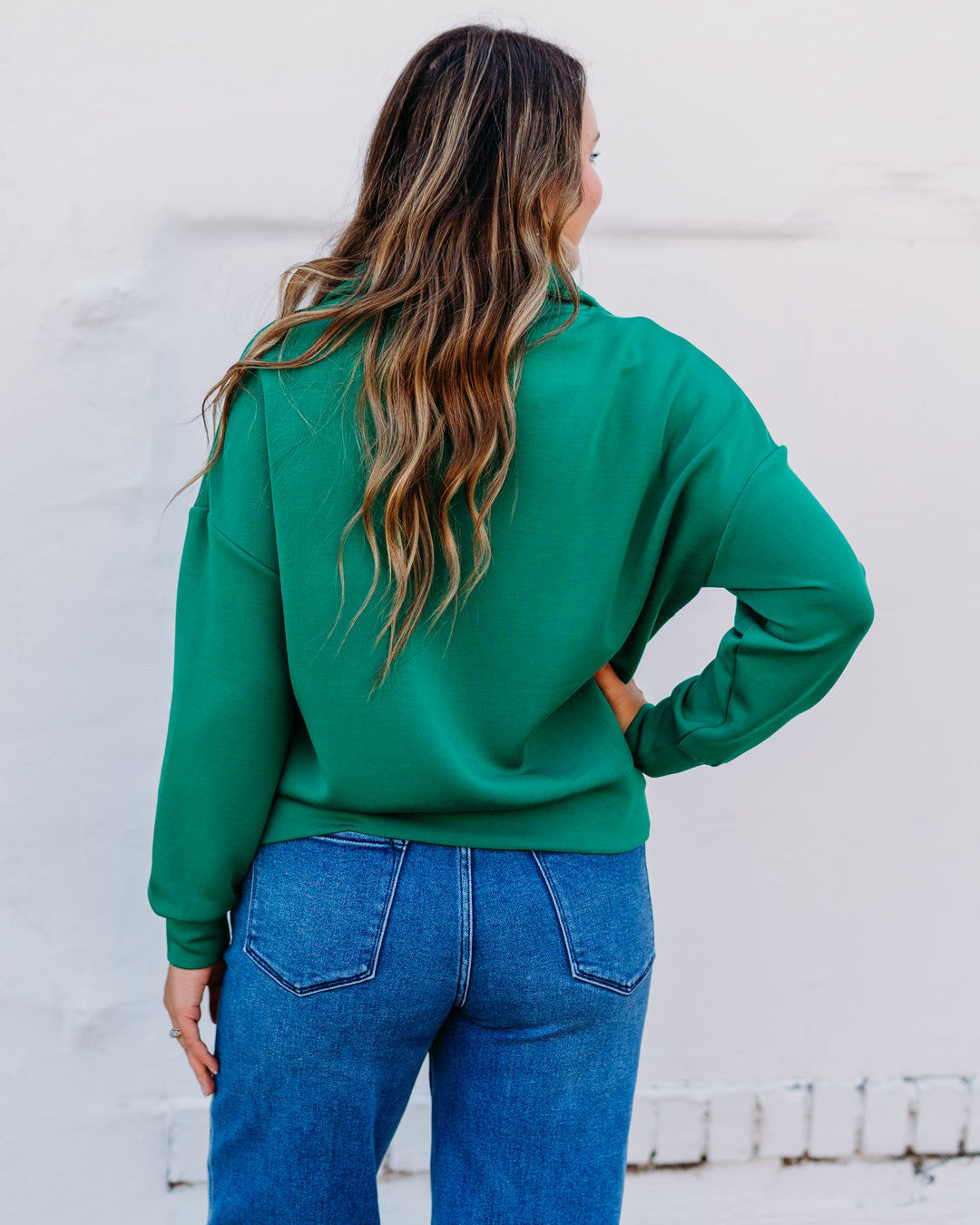 Varley: Hawley Half Zip Sweat in Verdant Green