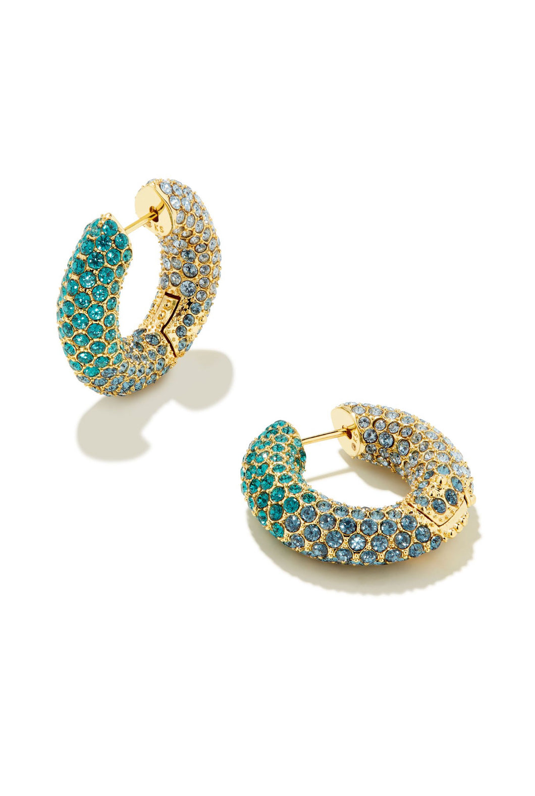 Kendra Scott: Mikki Pave Hoop Earrings in Gold Blue Green Ombré Mix