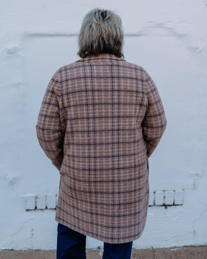 Liverpool: Long Sleeve Open Font Sweater Coat 32 3/4 in Camel Cream Plaid