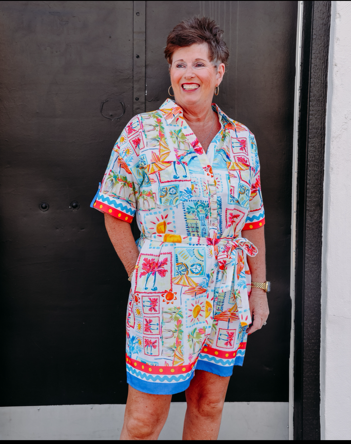 Joy Joy: Placket Shirt Dress in Sunny Vacay (77D4982)