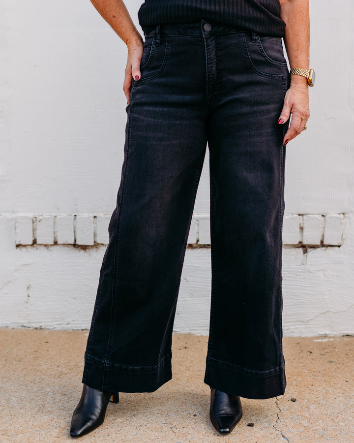 Kut: Meg High Rise Fab Wide Leg Jeans Wide Hem in Black