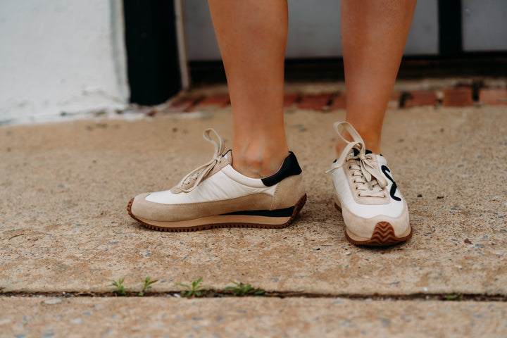 Vaneli: Queen Tennis Shoe in Beige Suede