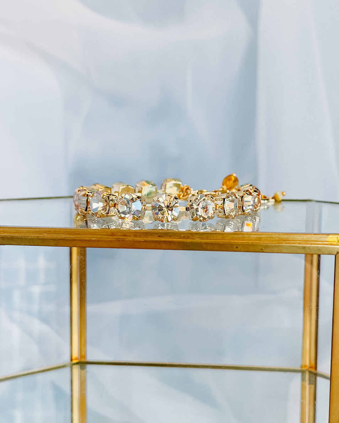 Mariana: Clear Small Square Stone Bracelet - B-4252-216216-YG - The Vogue Boutique
