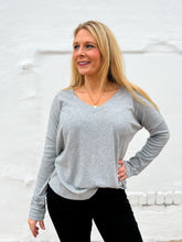 Load image into Gallery viewer, Glam: V-Neck Long Sleeve Knit Top in Grey GT3137
