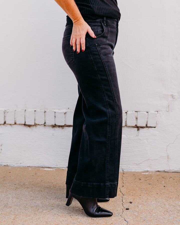 Kut: Meg High Rise Fab Wide Leg Jeans Wide Hem in Black