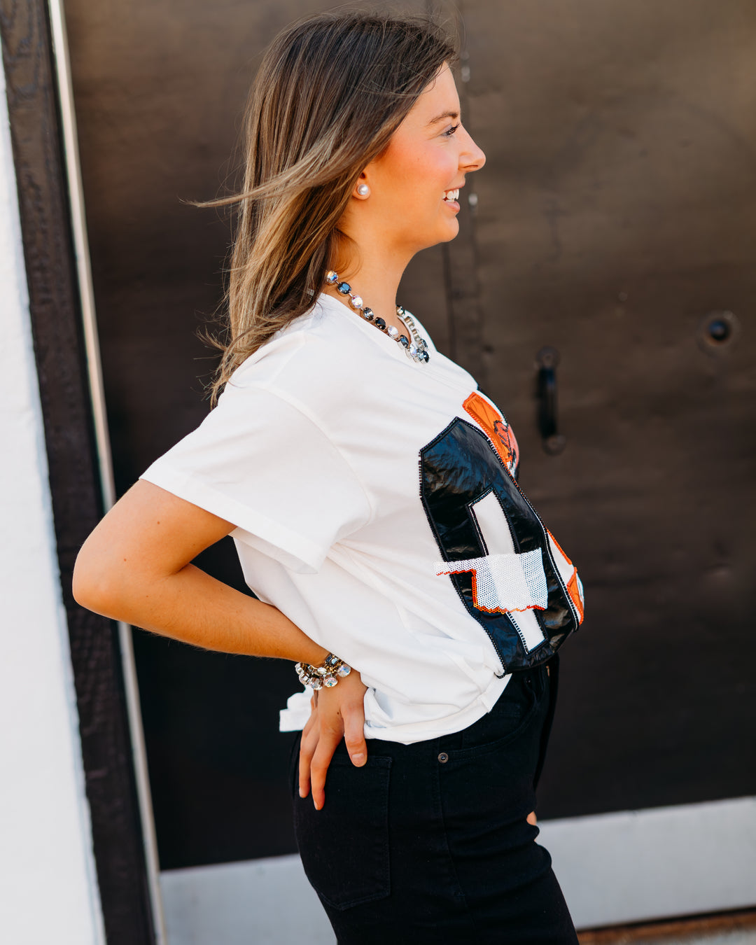 Queen of Sparkles: Licensed OK State Metallic Word with Icons Tee