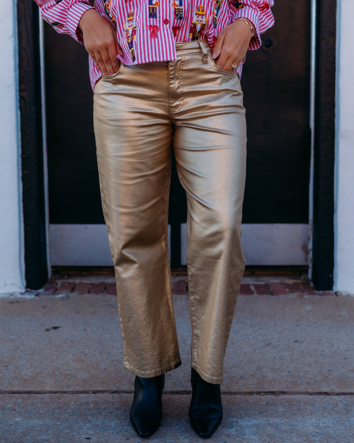 Kut: Charlotte High Rise Wide Leg W/ Regular Hem in Gold KG1998MB3