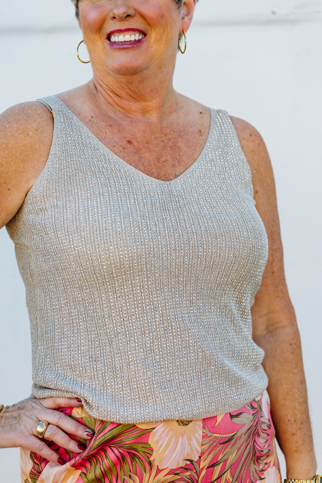 Joseph Ribkoff: Metallic Knitted Camisole with Rhinestones - 252915