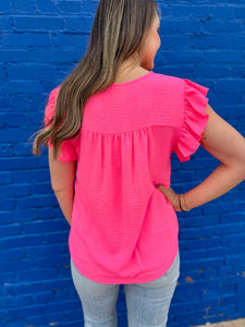 Ivy Jane: Flutter Sleeve Basic in Neon Pink 650354