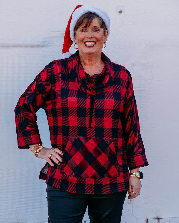 Multiples: (Merry & Bright) Cuffed Dolman Brushed Knit Top in Red M45611TM