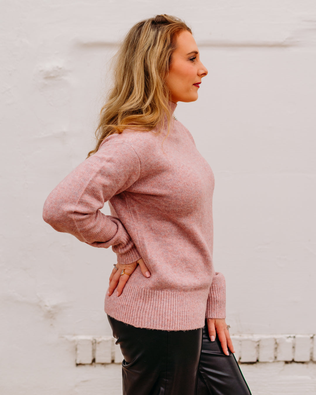 Charlie B: Mock Neck Sweater With Fancy Button at Neck in Primrose