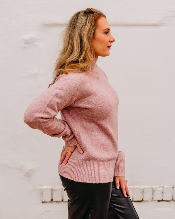 Charlie B: Mock Neck Sweater With Fancy Button at Neck in Primrose