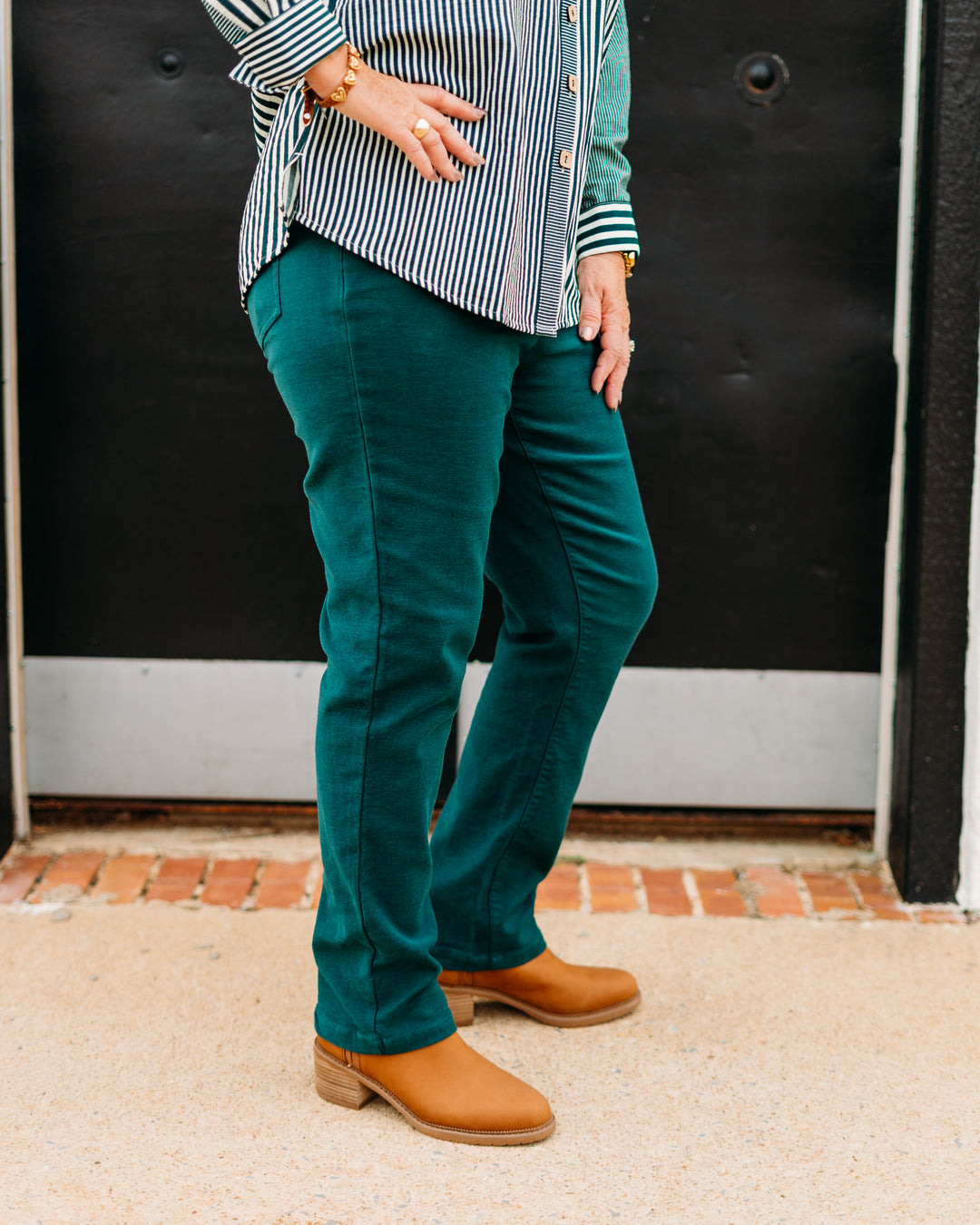 Multiples:  (Sun Stone) Zip Front Ankle Jeans in Deep Green(M35711PM)