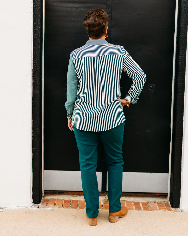 Multiples:  (Sun Stone) Zip Front Ankle Jeans in Deep Green(M35711PM)