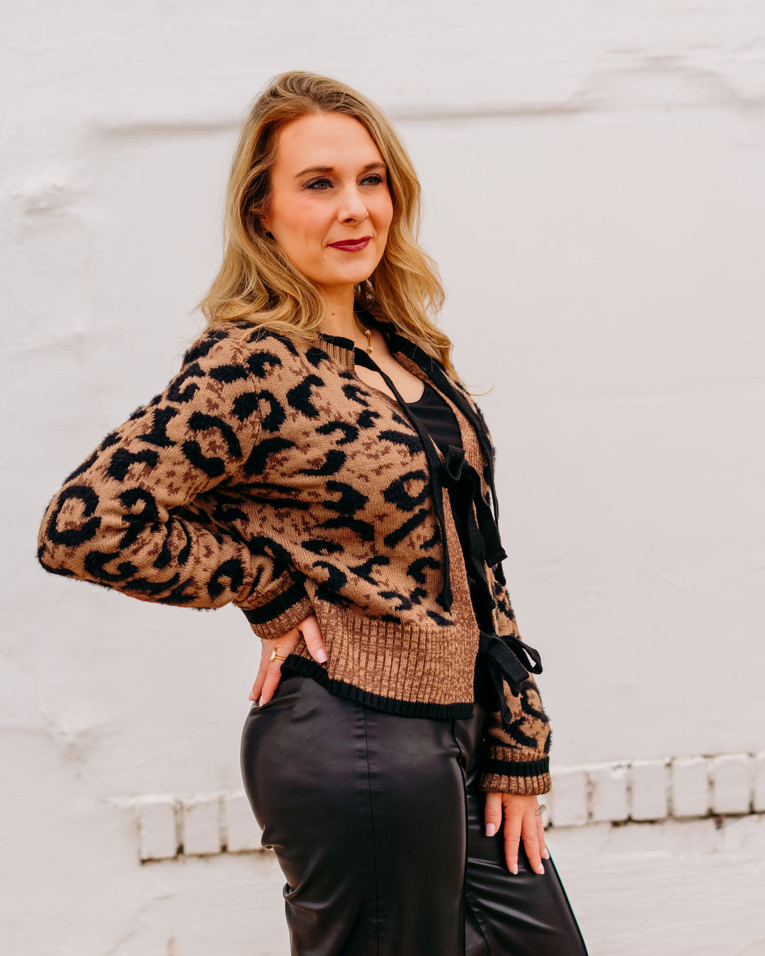 Charlie B: Bow Tie Front Cardigan in Animal