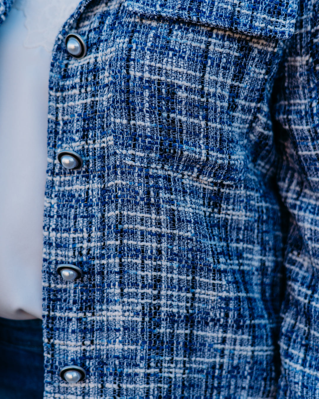 Liverpool: Button Front Boxy Shacket in Blue Multi