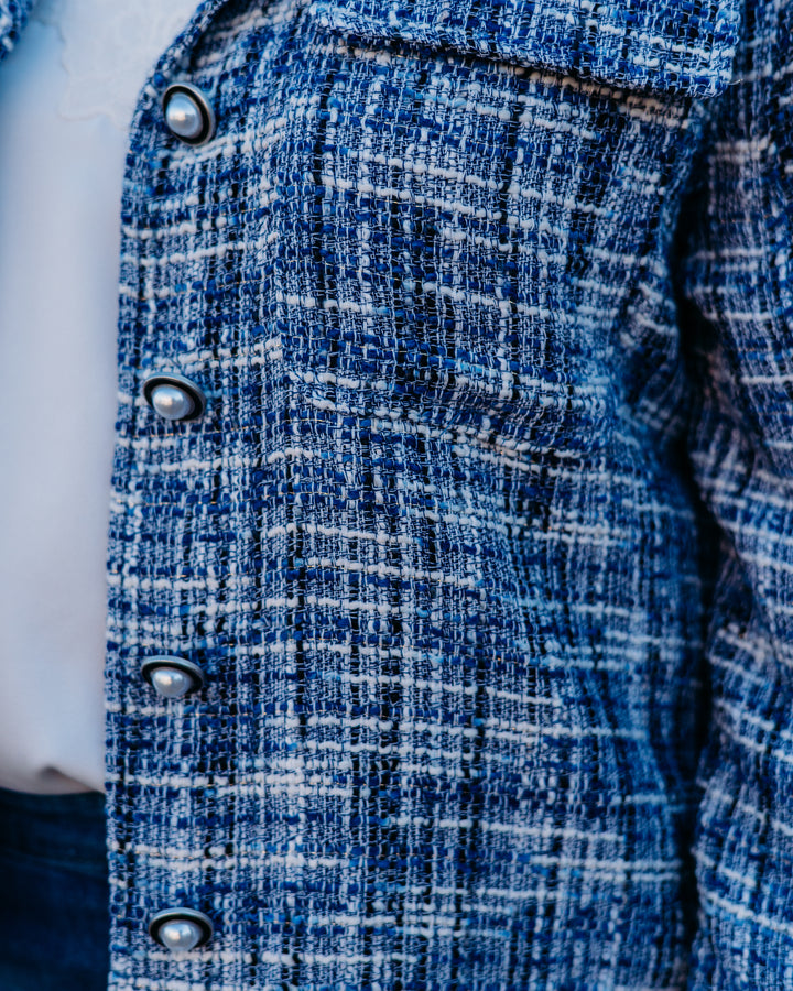 Liverpool: Button Front Boxy Shacket in Blue Multi