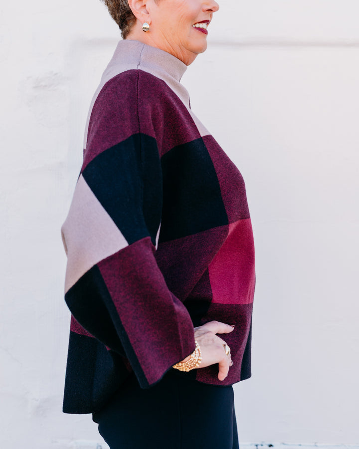 Joseph Ribkoff: Plaid Jacquard Sweater Knit Top in Merlot/Multi (243948F25)