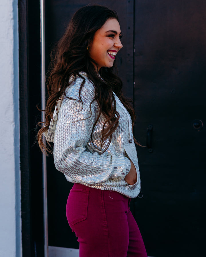 Elan: White Sequin Hoodie swf11354