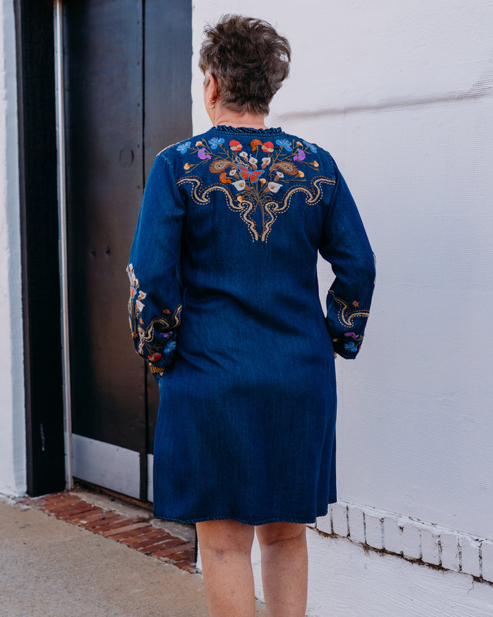 Johnny Was: Durago Ruffle Field Dress in Denim Blue