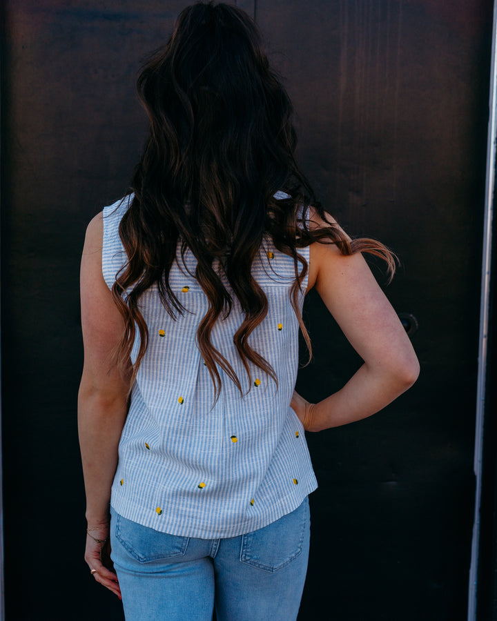 Thread & Supply: Elowyn Top in Blue Stripe Lemon (T4503RLTS)