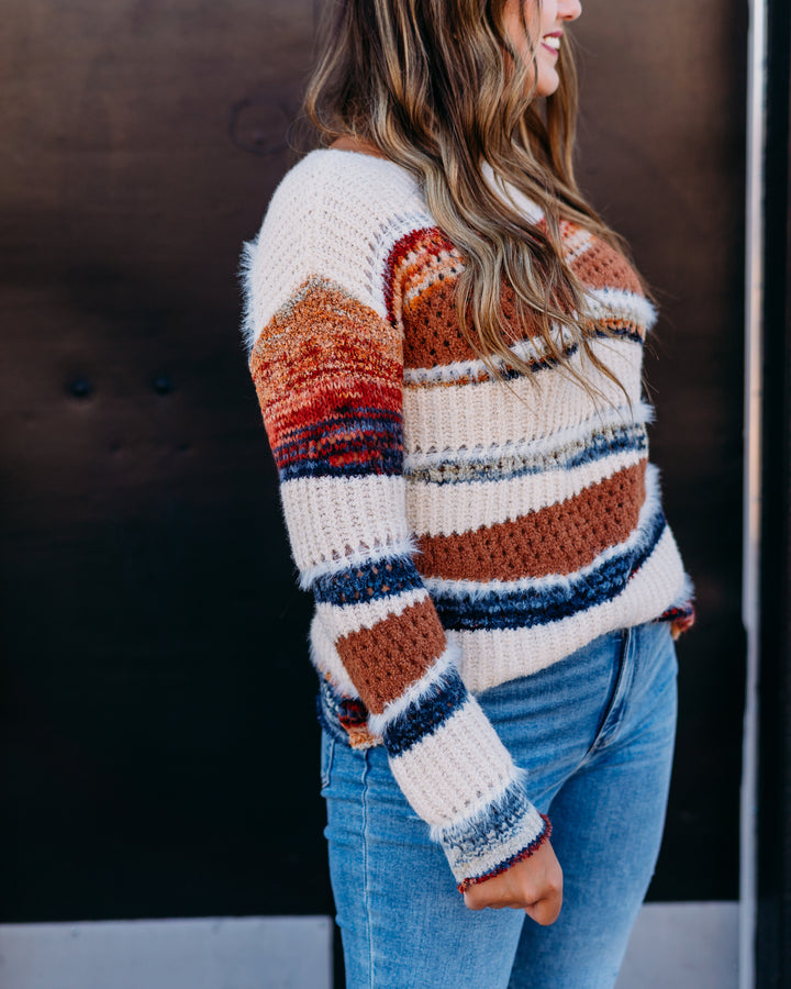 Charlie B: Patchwork Knit Drop Shoulder Sweater in Sepia