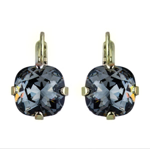 Mariana: Cushion Cut Gold Leverback Earrings in "Black Diamond"