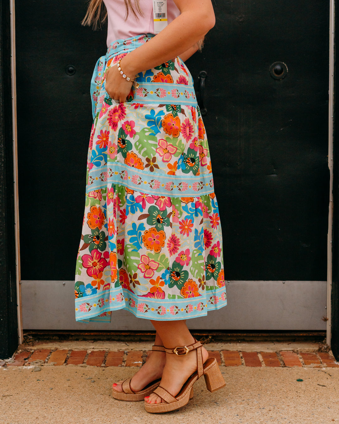 John Mark: Floral Tiered Skirt With Tie And Elastic Waist (J26457SM)