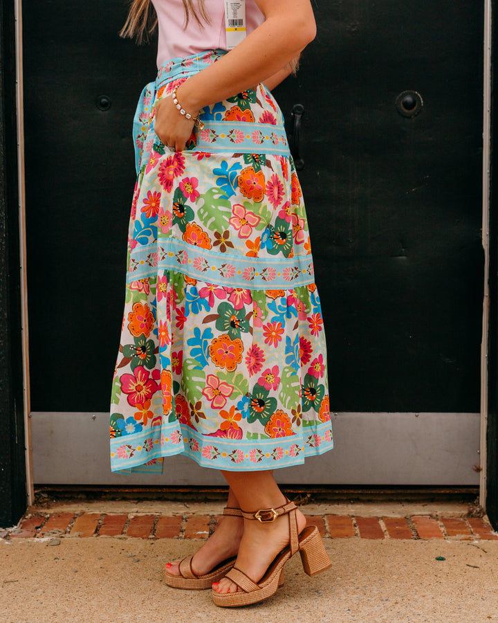 John Mark: Floral Tiered Skirt With Tie And Elastic Waist (J26457SM)