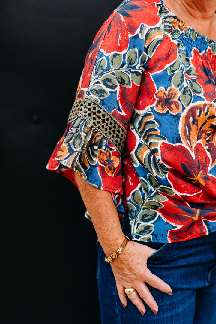 Multiples: (Bohemian Rhapsody)  3/4 Flounce Raglan Sleeve Elastic and Shirred neck (M35504TM)