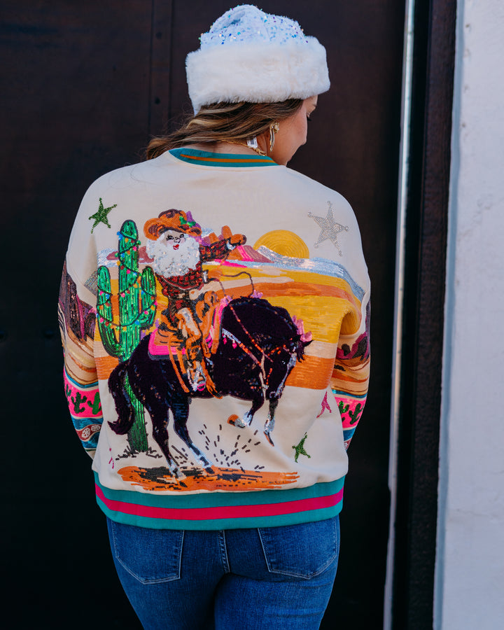 Queen Of Sparkles: Multi Vintage Cowboy Santa Sweatshirt
