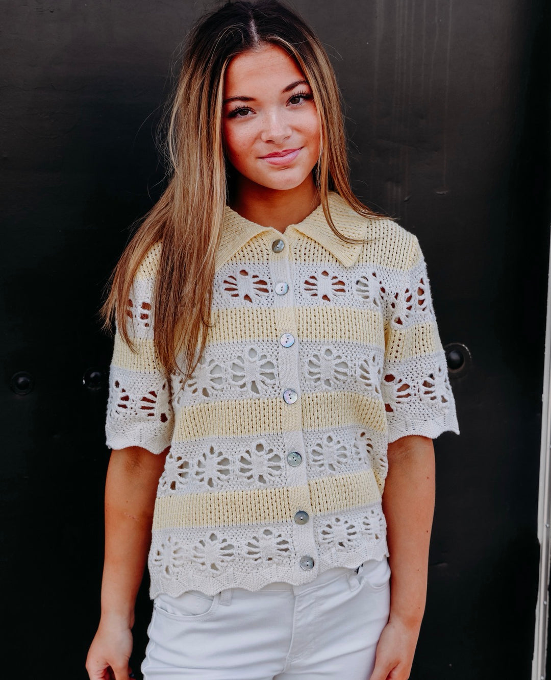 Another Love: Andrine Top in Cream and Yellow