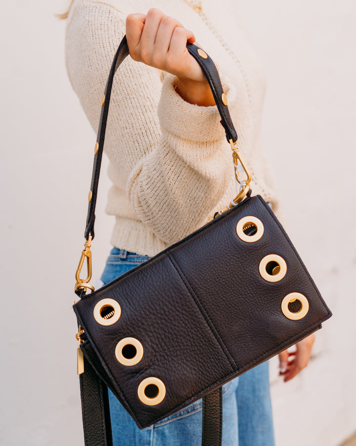 Hammitt: Montana Clutch Sml in Black/Brushed Gold