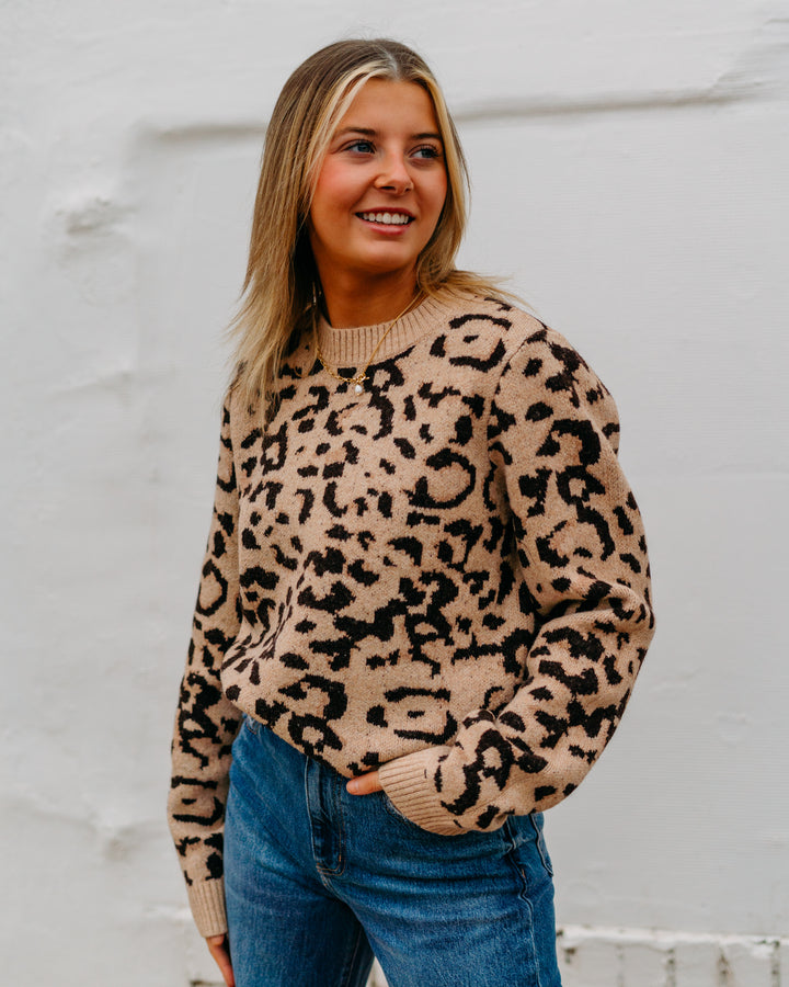 Kut: Gisela Animal Print Pullover Sweater in Beige and Brown