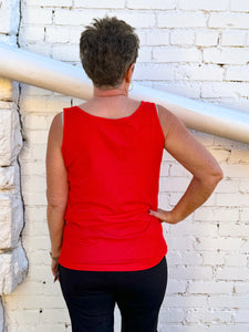 Multiples: Double Scoop Neck Solid Knit Tank Top in Scarlet M14105TM
