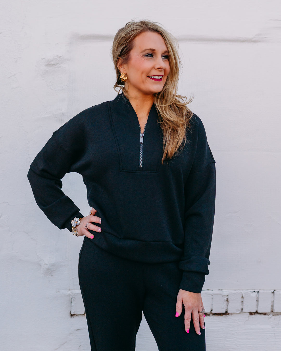 Spanx: Airessentials Shawl Collar Half Zip in Very Black (22463R) - The Vogue Boutique