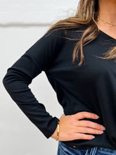 Load image into Gallery viewer, Glam: V-Neck Long Sleeve Knit Top in Black
