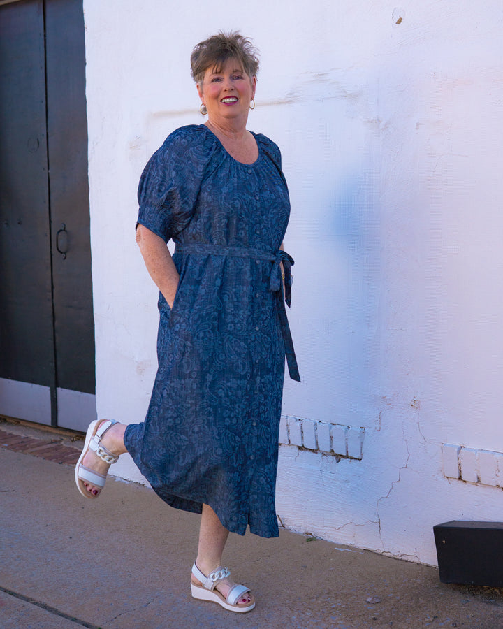 Uncle Frank: Tucked Sleeve Denim Dress in Indigo (74623)