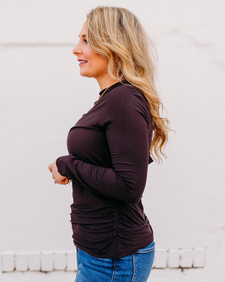 Liverpool: Long Sleeve Mock Neck Knit Top in Java