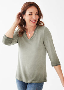 French Dressing Jeans: V-Neck 3/4 Sleeve Viscose Jersey Top