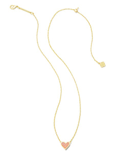 Kendra Scott: Framed Ari Heart Pendant Necklace in Gold Light Pink Drusy