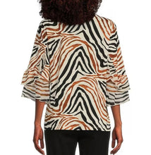 Load image into Gallery viewer, Multiples: Ruffle 3/4 Sleeve Scoop Neck Print Slub Knit Top with Trim
