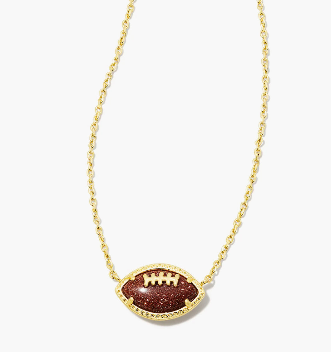 Kendra Scott: Football Gold Short Pendant Necklace in Orange Goldstone