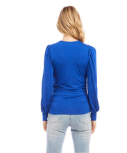 Load image into Gallery viewer, Karen Kane: Shirred V-Neck Top in Sapphire Blue
