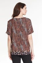 Load image into Gallery viewer, Multiples: Dolman Short Sleeve Scoop Neck Hi-Lo Lined Print Top
