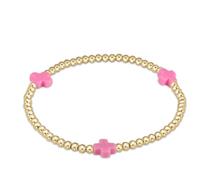 Enewton: Signature Cross Gold Pattern 3mm Bracelet in Bright Pink