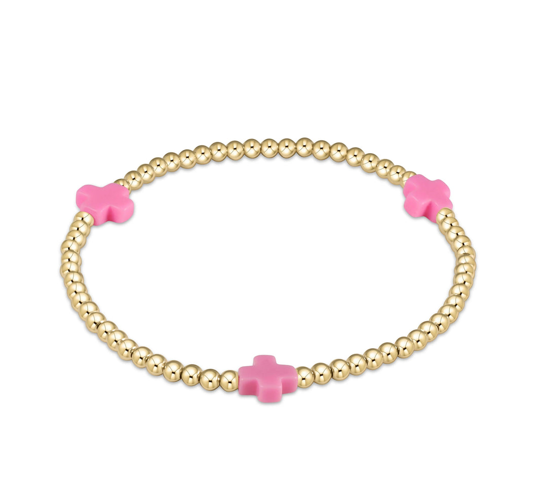 Enewton: Signature Cross Gold Pattern 3mm Bracelet in Bright Pink