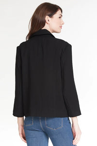 Multiples: 3/4 Zip Sleeve Zip Pocket Faux Zip Front Solid Crinkle Woven Jacket