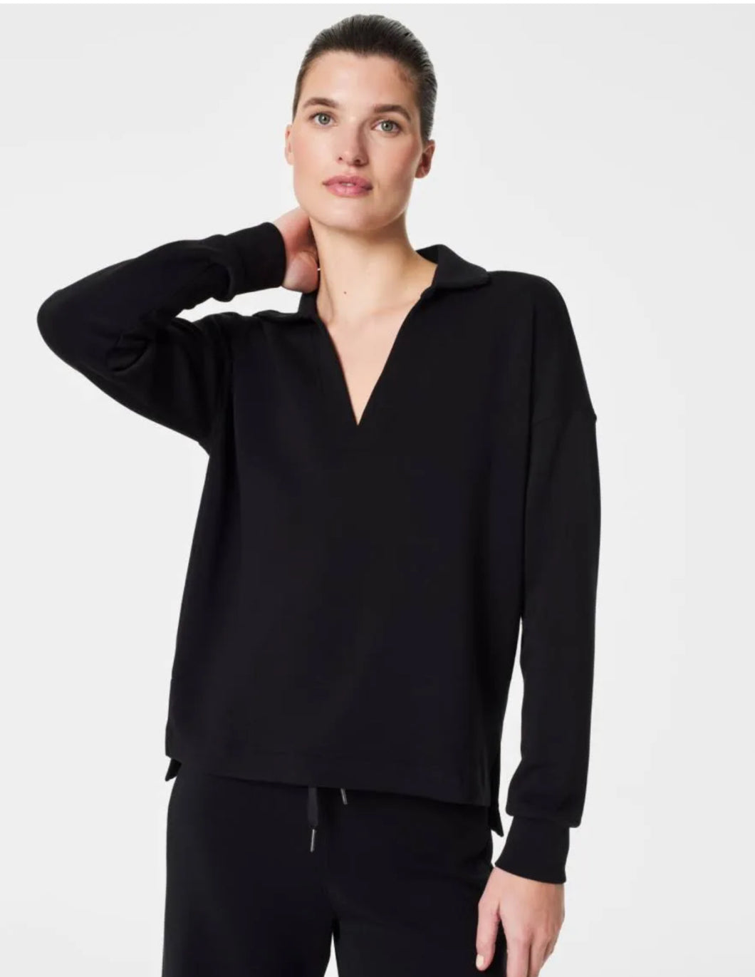Spanx: AirEssentials Polo Top in Very Black