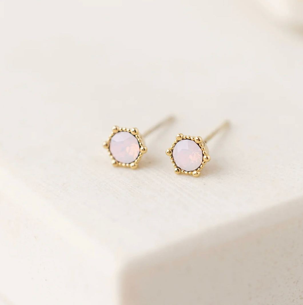 Lovers Tempo: Astrid Stud Gold Earrings Pink Opal